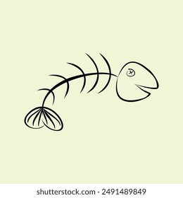 Fish skeleton doodle drawing. vector illustration design. Suitable for t-shirt, sticker, mascot, etc. Eps. 10