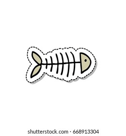 fish skeleton doodle icon, sticker