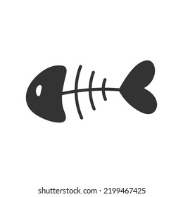 Fish Skeleton Doodle Illustration. Fishbone Cartoon Illustration Isolated On A White Background