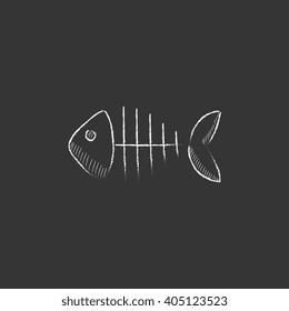 Esqueleto de peixe. Desenhado em ícone de giz.