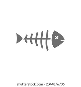 Fish skeleton, fishbone grey icon. Isolated on white background