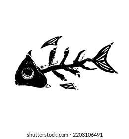 Fish skeleton gothic dark isolated graphic illustration drawing. 