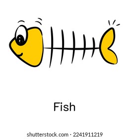 Fish skeleton, hand drawn icon with scalability 