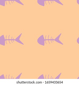 Esqueleto de pescado. Diseño infantil hecho a mano. Fondo rosa impecable. Ilustración vectorial de existencias