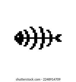  fish skeleton icon 8 bit, pixel art icon for game  logo. 