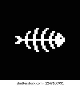  fish skeleton icon 8 bit, pixel art icon for game  logo. 