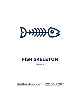 icono del esqueleto de pescado de la colección de bebidas. Esqueleto delgado lineal de peces, esqueleto, icono de contorno de peces aislado en fondo blanco. Signo de esqueleto de pez vector de línea, símbolo para web y móvil