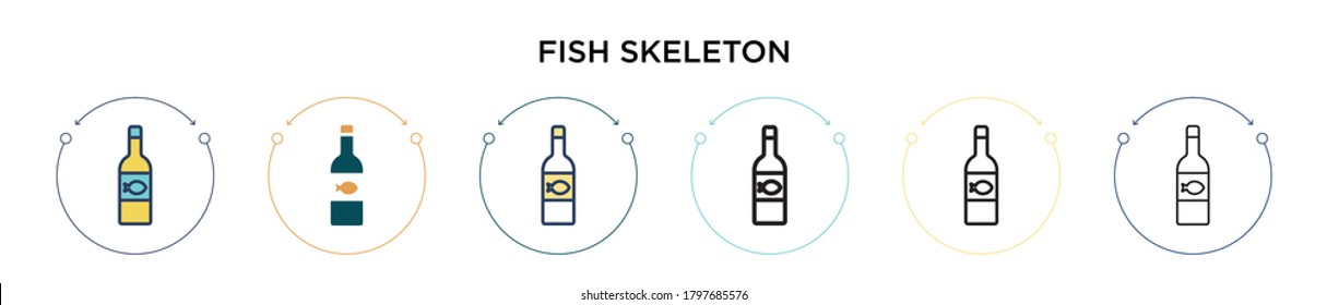 Fish skeleton icon in filled, thin line, outline and stroke style. Vector illustration of two colored and black fish skeleton vector icons designs can be used for mobile, ui, web