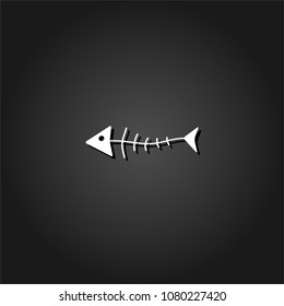 Fish skeleton icon flat. Simple White pictogram on black background with shadow. Vector illustration symbol