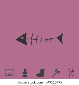 Fish skeleton icon flat. Simple vector grey pictogram and bonus symbol