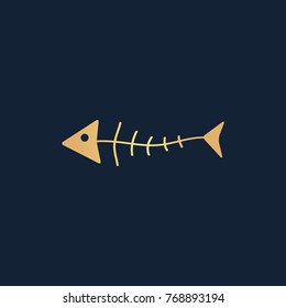 Fish skeleton icon flat. Simple gold pictogram on dark background. Vector illustration symbol
