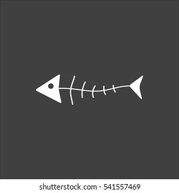 Fish skeleton icon flat. Vector white illustration isolated on black background. Flat symbol
