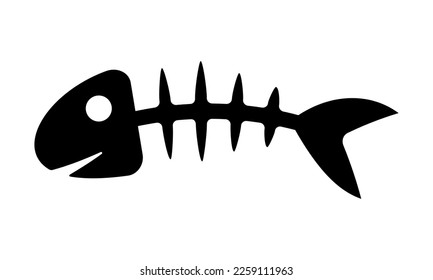 Fish skeleton icon. Gnawed black bones with spine and head as symbol of death and vector poison