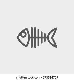 Fish skeleton icon thin line for web and mobile, modern minimalistic flat design. Vector dark grey icon on light grey background.