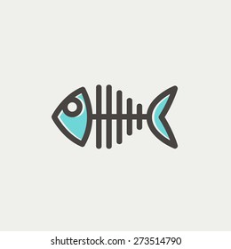 Fish skeleton icon thin line for web and mobile, modern minimalistic flat design. Vector icon with dark grey outline and offset colour on light grey background.