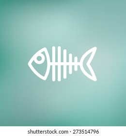 Стоковое векторное изображение: Fish skeleton icon thin line for web and mobile, modern minimalistic flat design. Vector white icon on gradient mesh background.