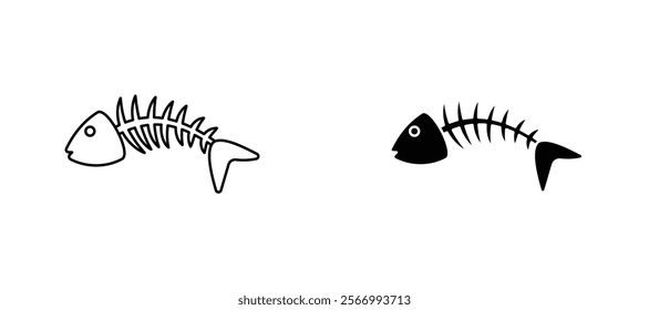 Fish skeleton icons in outline and fill. vector illustration for ui.