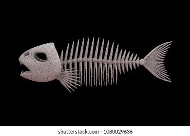 Fish skeleton. Isolated on black background. Vector illustration. Pointillism style.