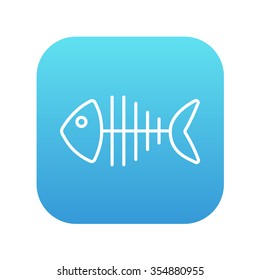 Fish skeleton line icon for web, mobile and infographics. Vector white icon on the blue gradient square with rounded corners isolated on white background.