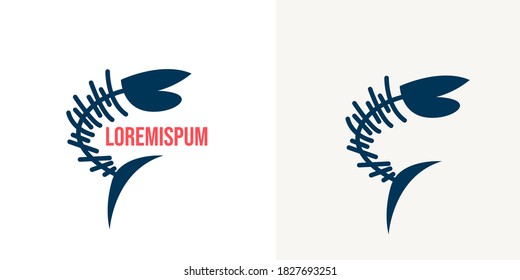 fish skeleton logo design in white background vector illustration .Bass skeleton isolated on white. Perch fish black logo.