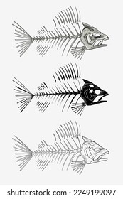 Fish skeleton monochrome, isolated vector illustration