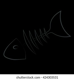 fish skeleton on a black background