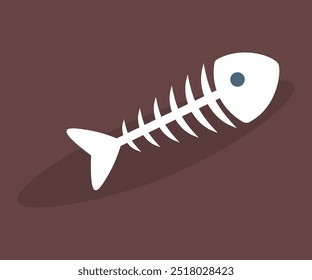 Esqueleto de pescado sobre fondo marrón. icono de espina de pescado. Recordatorio inquietante del círculo de la vida. Belleza y fragilidad de los ecosistemas marinos. Misterios del mundo submarino a través de restos de peces caídos