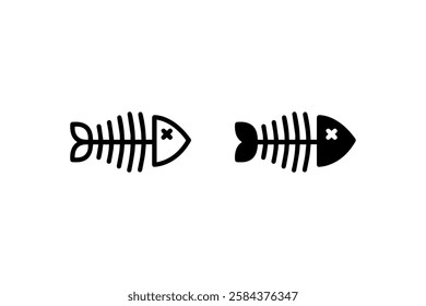 Fish Skeleton Outline and Solid Icons Vector