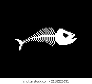 Fish skeleton pixel art. 8 bit Fish skull. pixelated Vector illustration