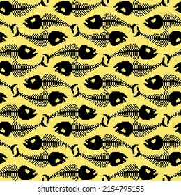 Fish skeleton pixel art pattern seamless. 8 bit Fish skull background. pixelated Vector texture