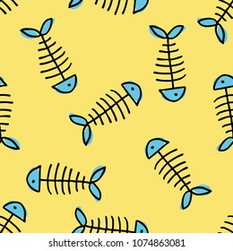 fish skeleton seamless doodle pattern