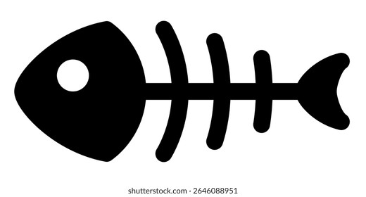 fish skeleton silhouette shape, black and white cartoon vector illustration isolated on white background