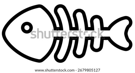 fish skeleton silhouette shape, black and white cartoon vector illustration isolated on white background