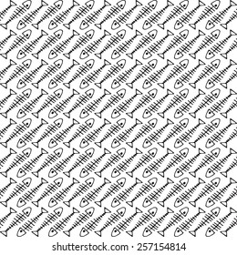 Fish skeleton sketch pattern on white background, vector in abstract style