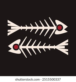 fish skeleton vector design with red eyes