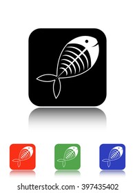 fish skeleton vector icon - black and colored buttons