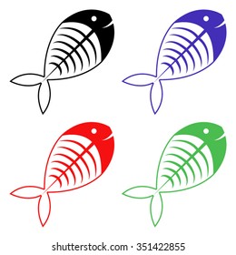 fish skeleton vector icon - colored set