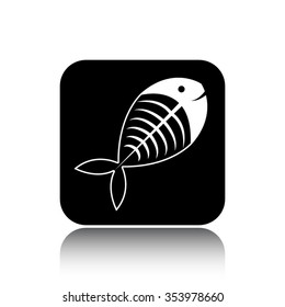 fish skeleton vector icon on black button with reflection