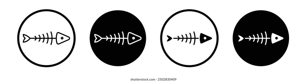 Fish skeleton vector icon set black filled and outlined style.