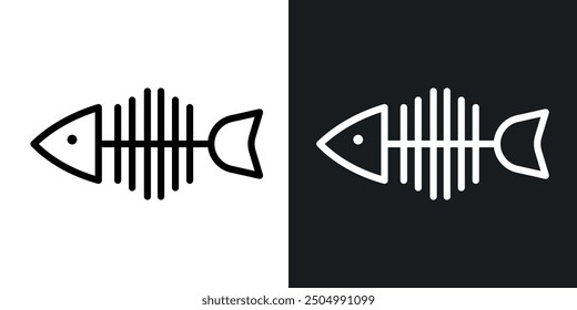 Fish skeleton vector icon set black and white filled and outlined style.