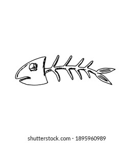 Fish skeleton. Vector illustration. Doodle. Hand drawing.