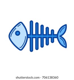 Fish skeleton vector line icon isolated on white background. Fish skeleton line icon for infographic, website or app. Blue icon designed on a grid system.