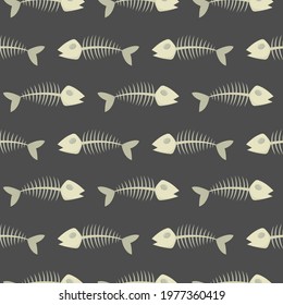 Fish skeleton vector seamless doodle pattern.