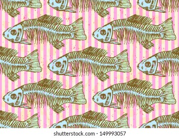 Fish skeleton, vector seamless pattern