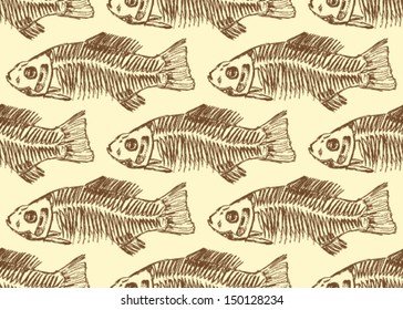 Fish skeleton, vector seamless pattern