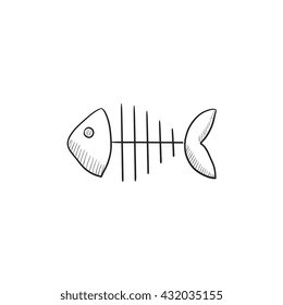 Fish skeleton vector sketch icon isolated on background. Hand drawn Fish skeleton icon. Fish skeleton sketch icon for infographic, website or app.