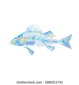 Fish Skeleton, zoology cartoon vector in random pastel color