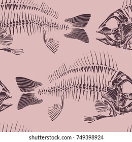 Fish skeletons hand drawn seamless pattern. Vector wallpaper for your design or print.