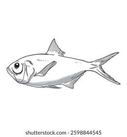 Fish Sketch 2 vector line art isolated on white background
