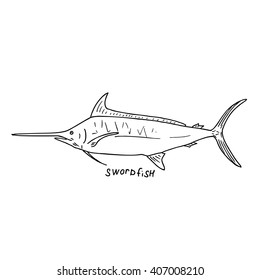 Fish Sketch. Swordfish handdrawn illustration. Vector image